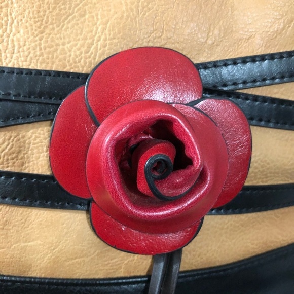 Espe handbag brown and  black with red flower - Picture 4 of 14
